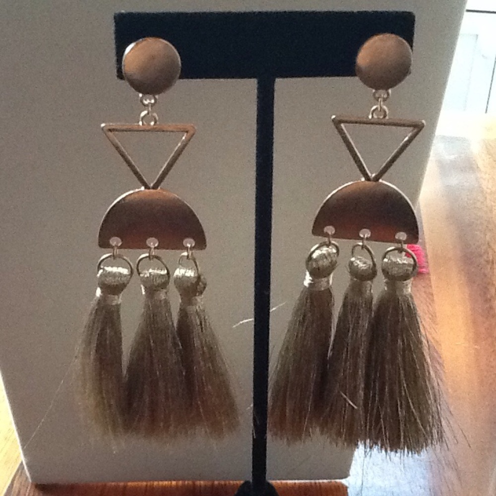Geometric gold tassel earrings